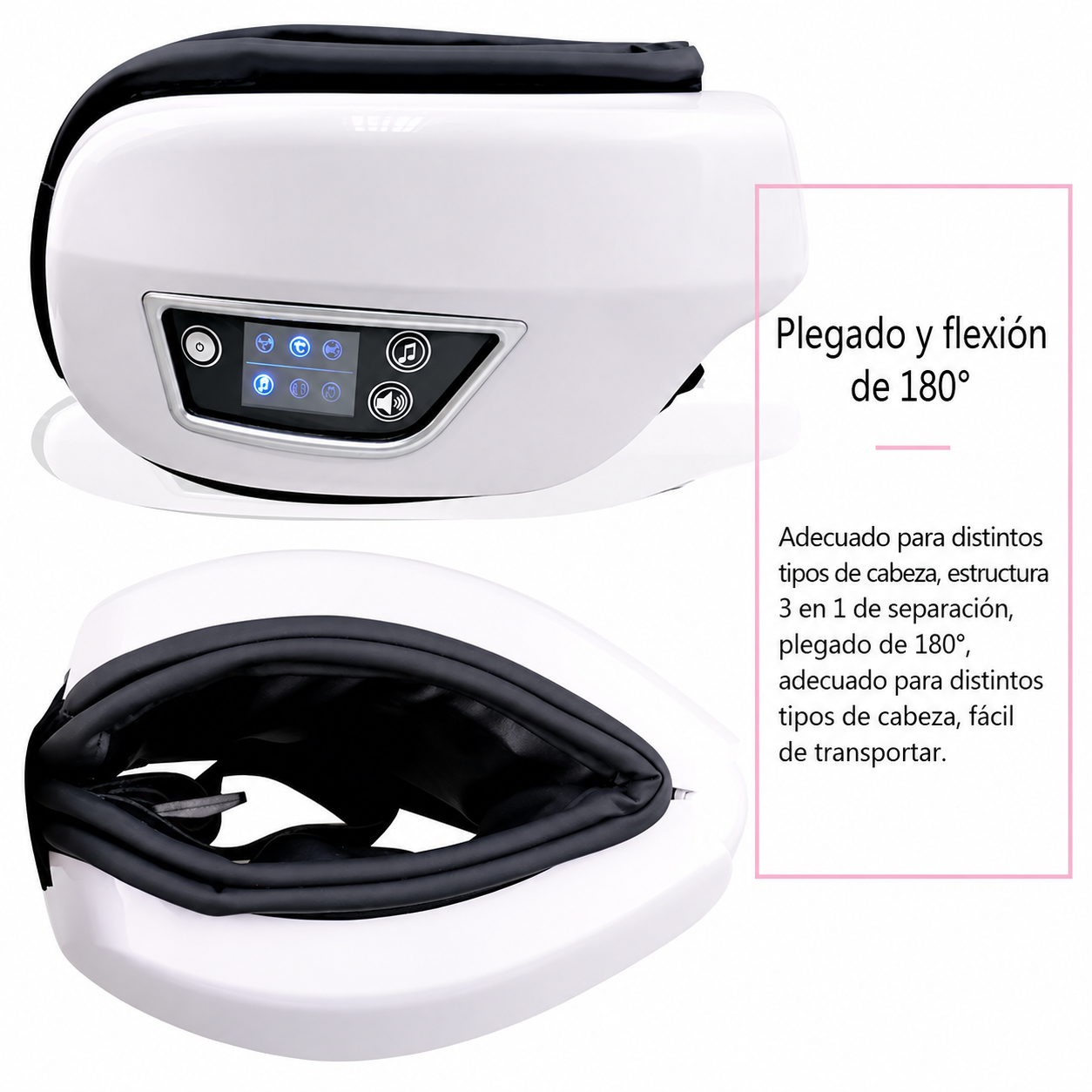 EyeRevive plegado 180 grados, apto para distintos tipos de cabeza